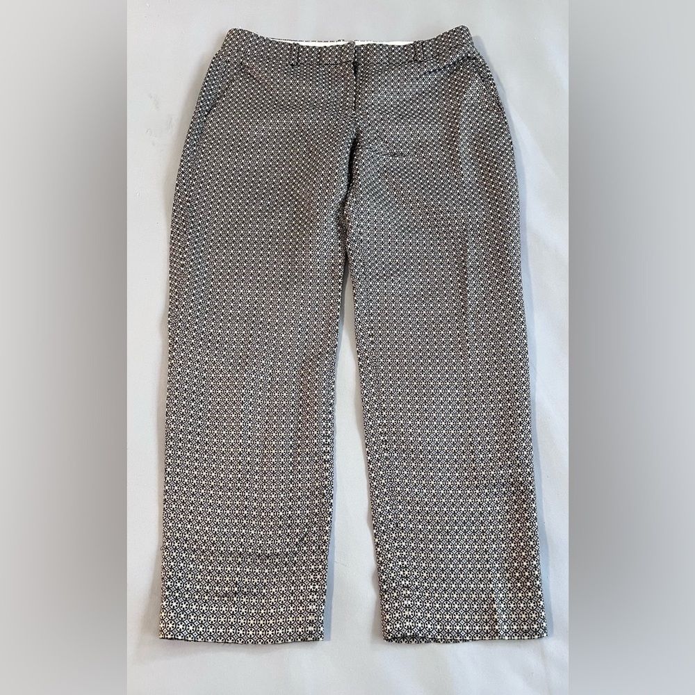 J.Crew Collection Silk Pants in Silver Black Brown Pattern Women's Sz 4